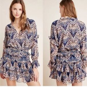 Misa Los Angeles Dress Lolita Mini Ruffle Tiered in Resort Paisley Blue